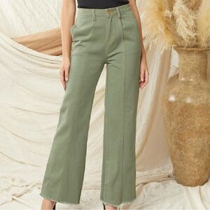 Entry Olive Green High Waisted Wide Leg Denim Pants Womens Size Small
